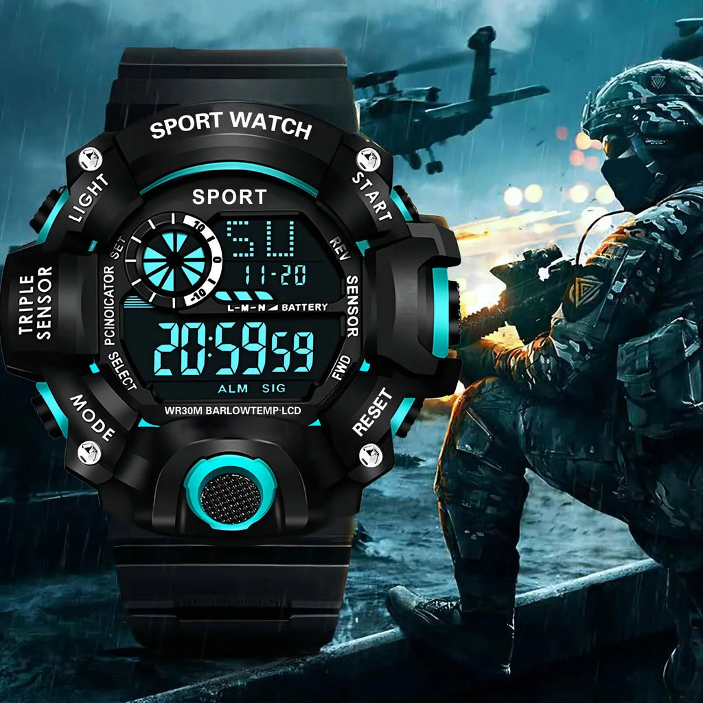 Fashion Men's Watch Sports Electronic Wristwatch Large dial Multifunctional Waterproof Luminous Alarm Military Watch
