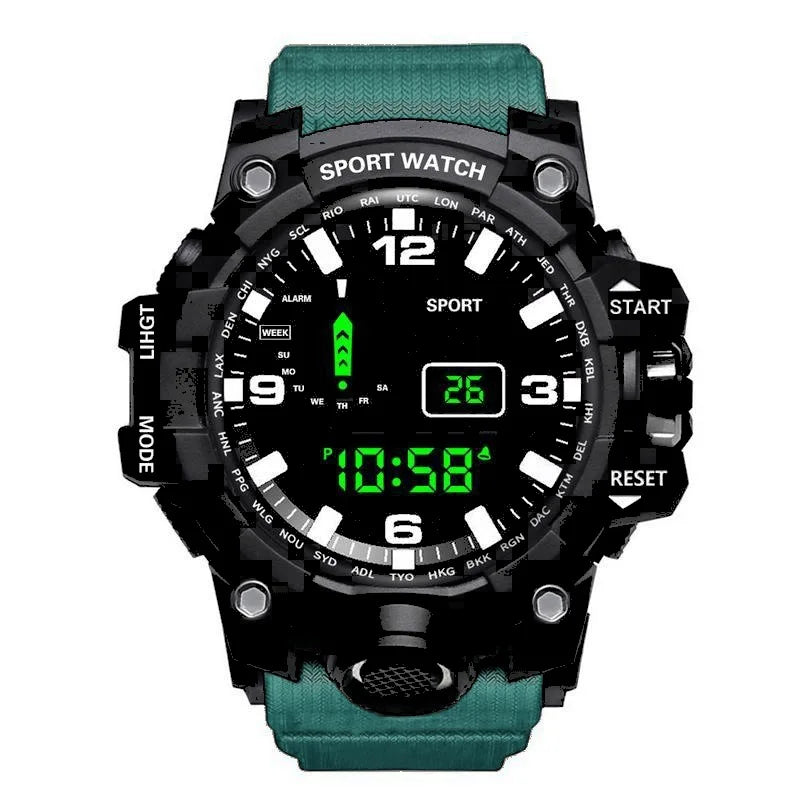 Fashion Men's Watch Sports Electronic Wristwatch Large dial Multifunctional Waterproof Luminous Alarm Military Watch