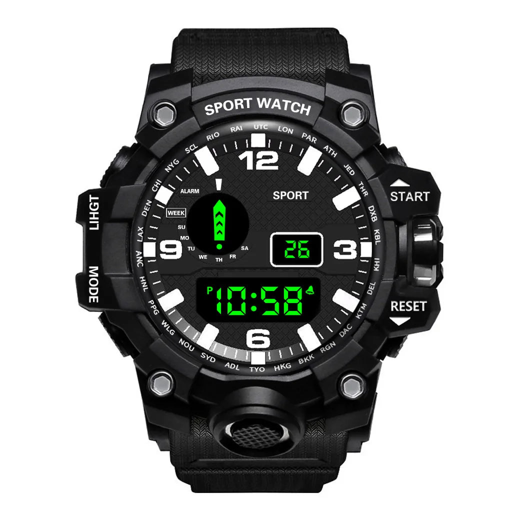Fashion Men's Watch Sports Electronic Wristwatch Large dial Multifunctional Waterproof Luminous Alarm Military Watch