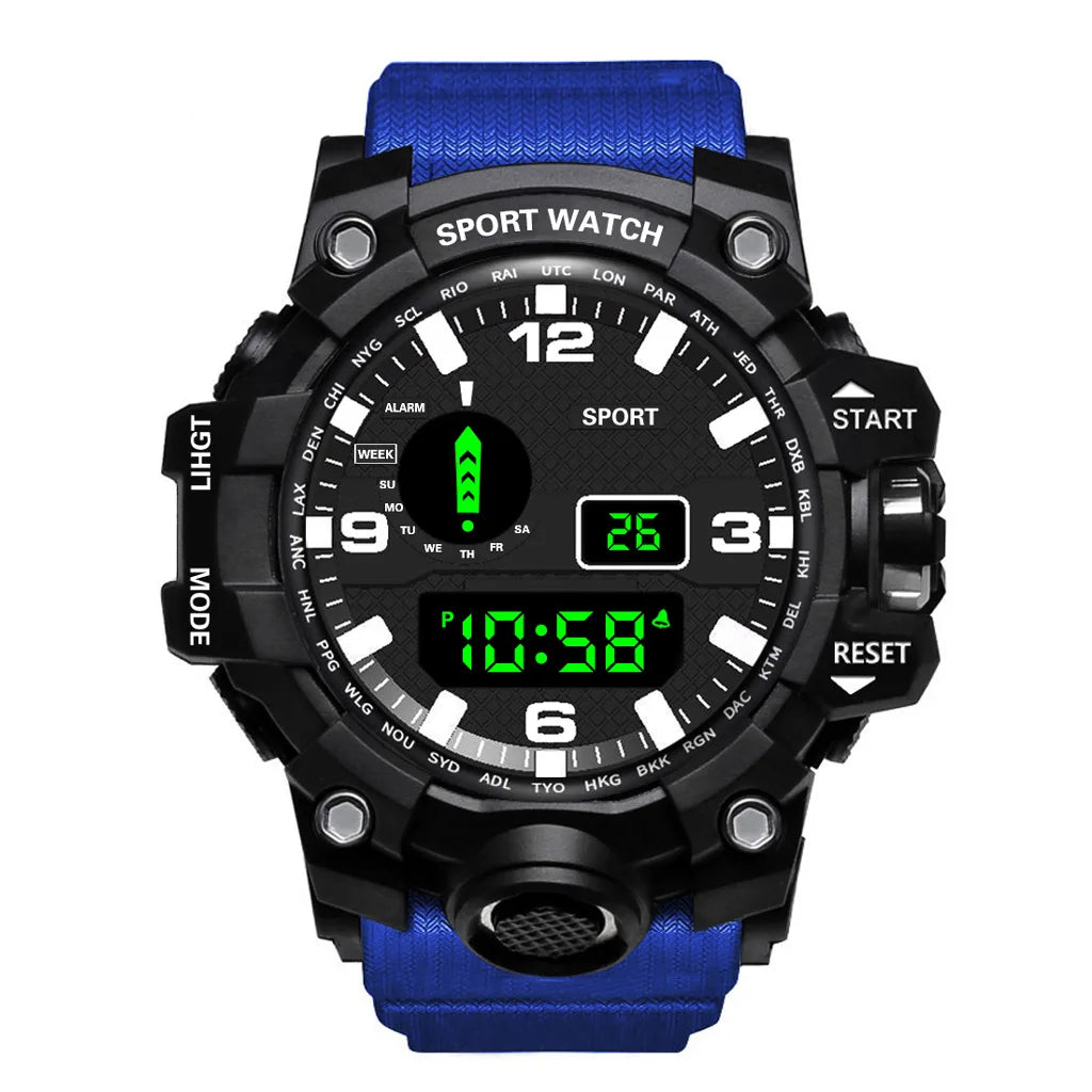 Fashion Men's Watch Sports Electronic Wristwatch Large dial Multifunctional Waterproof Luminous Alarm Military Watch