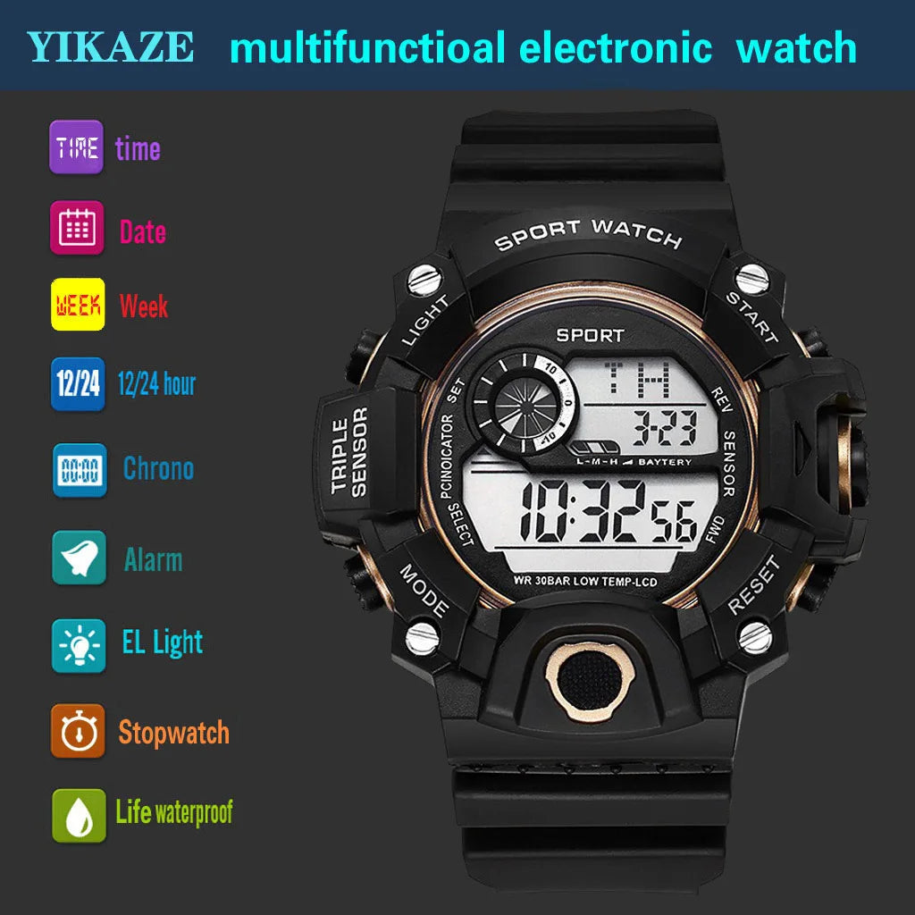 Fashion Men's Watch Sports Electronic Wristwatch Large dial Multifunctional Waterproof Luminous Alarm Military Watch