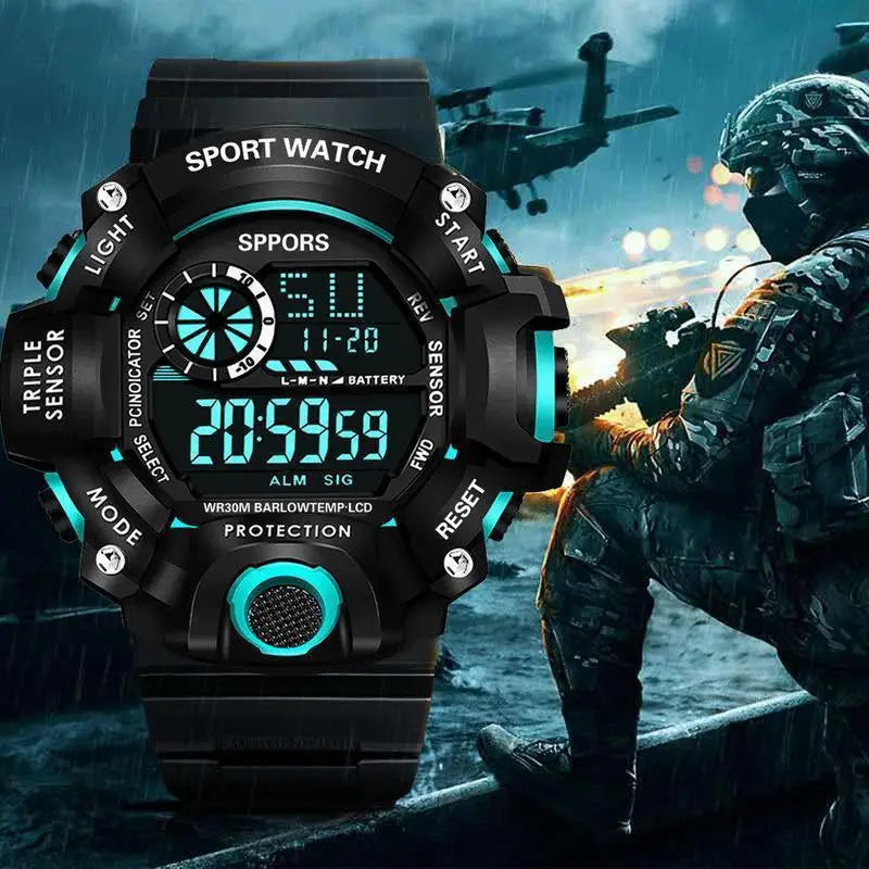 Fashion Men's Watch Sports Electronic Wristwatch Large dial Multifunctional Waterproof Luminous Alarm Military Watch