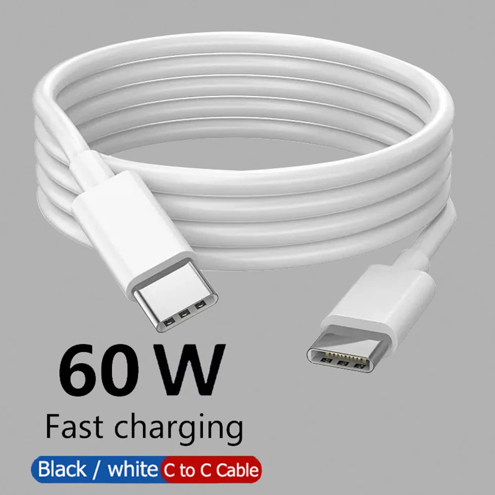 PD 60W USB C to USB Type C Cable Fast Charge Data Cable For Iphone Huawei Samsung Xiaomi Black White 1M 2M 3M 8M