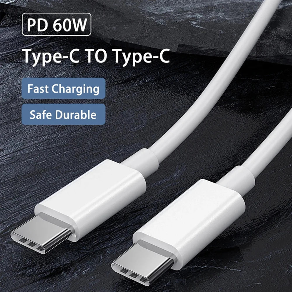 PD 60W USB C to USB Type C Cable Fast Charge Data Cable For Iphone Huawei Samsung Xiaomi Black White 1M 2M 3M 8M