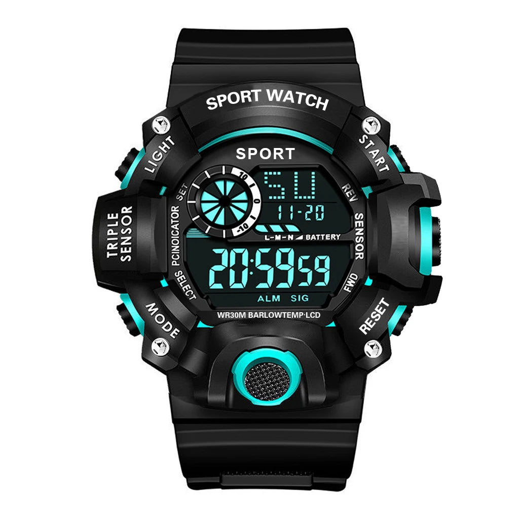 Fashion Men's Watch Sports Electronic Wristwatch Large dial Multifunctional Waterproof Luminous Alarm Military Watch